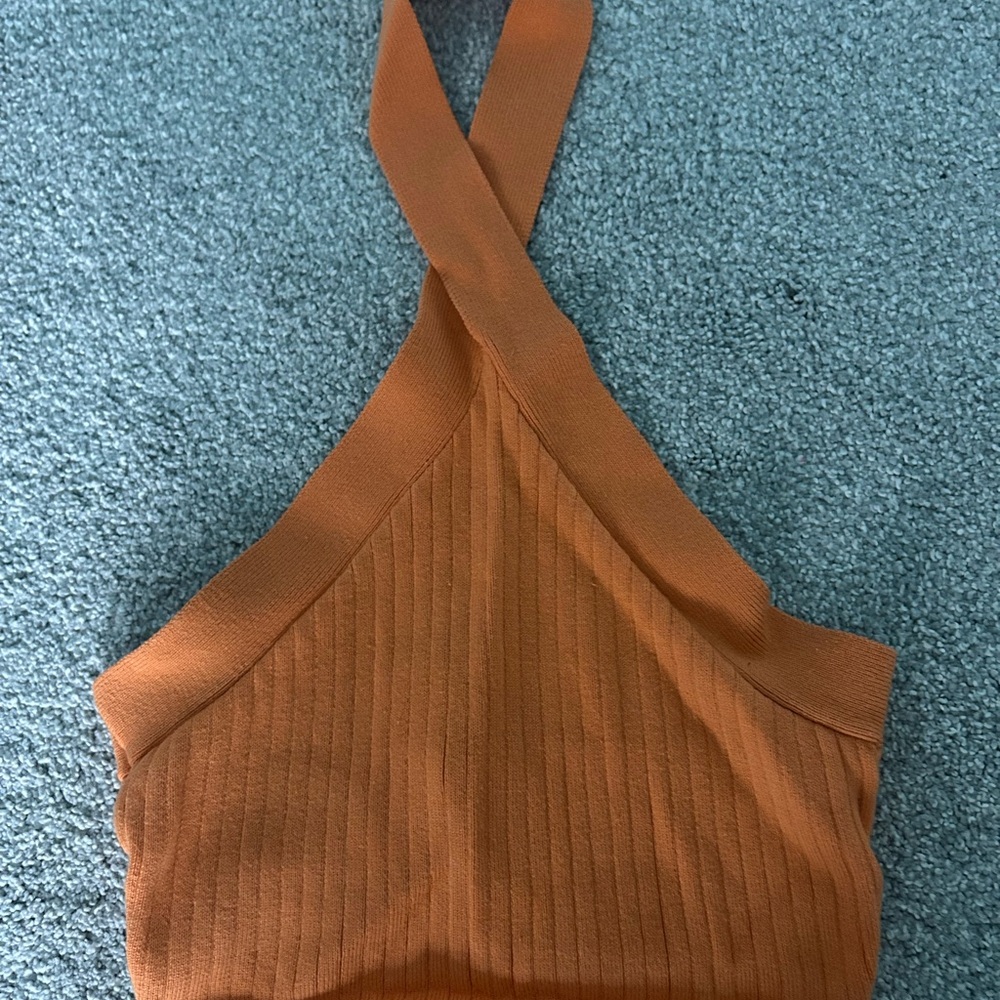 Women's Ribbed Halter Top - Orange